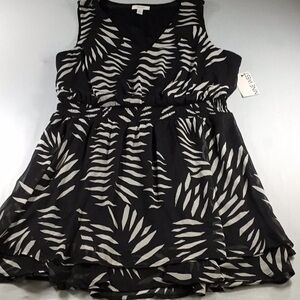 Nine West Cottage Sleeveless Black Gray V-neck Smocked Waist Flirty Dress SizeXL